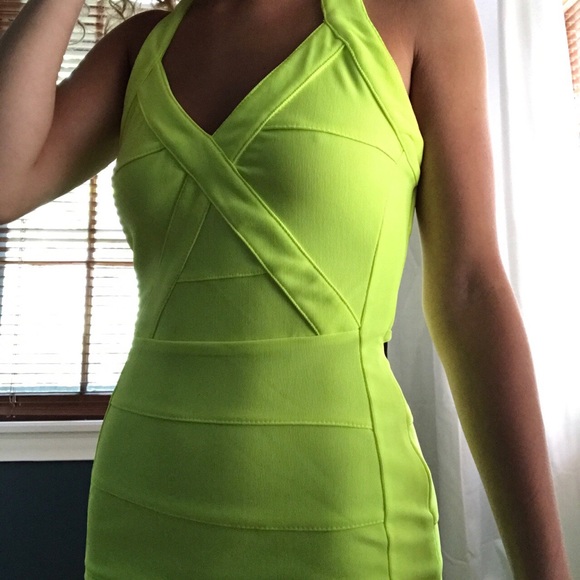 neon yellow bandage dress